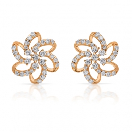 18K Rose Gold Diamond Floral Stud Earrings